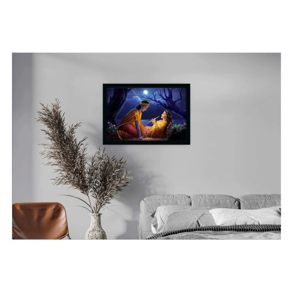 Multicolor Radha Krishna painting on sparkle-coated vinyl, lightweight water-resistant synthetic frame (14x20 inch)