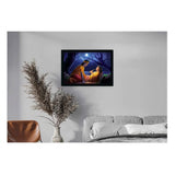 Multicolor Radha Krishna painting on sparkle-coated vinyl, lightweight water-resistant synthetic frame (14x20 inch)