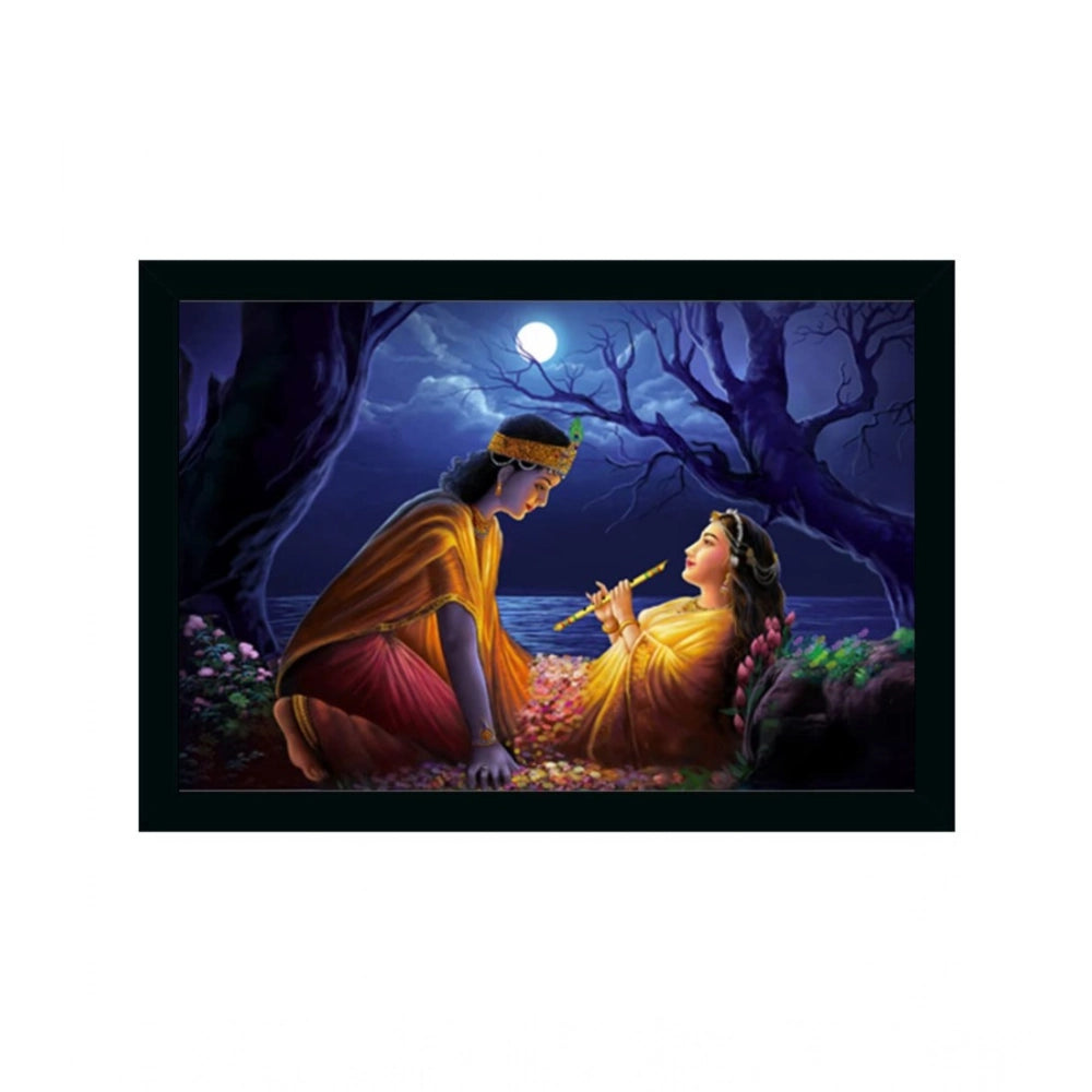 Multicolor radha krishna painting with sparkle coated synthetic frame, lightweight and water-resistant framed artwork (14x20 inch)