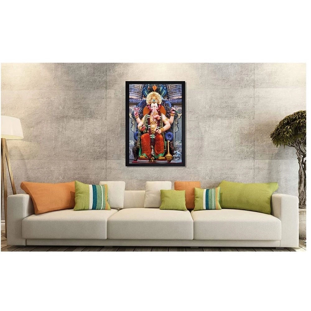 Multicolor synthetic framed Ganesh photo (14x20), lightweight and water-resistant for wall mounting