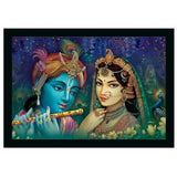 Multi-colored Radha Krishna painting with sparkle coated synthetic frame, lightweight and water resistant for wall mounting (14x20 inches)