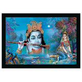 Multicolor vinyl sparkle coated Radha Krishna painting with lightweight, water-resistant synthetic frame (14x20 inch)