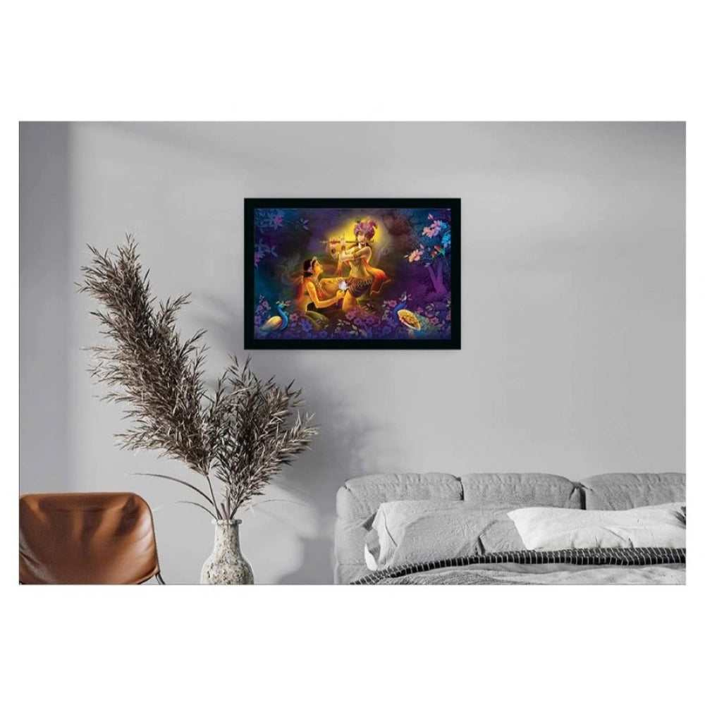 Multicolor Radha Krishna vinyl sparkle painting with lightweight, water-resistant synthetic frame (14x20 inch)