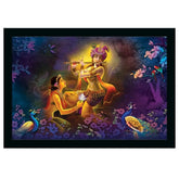 Multicolor vinyl sparkle-coated Radha Krishna painting with synthetic frame, rectangular lightweight water-resistant wall mount (14x20 inch)