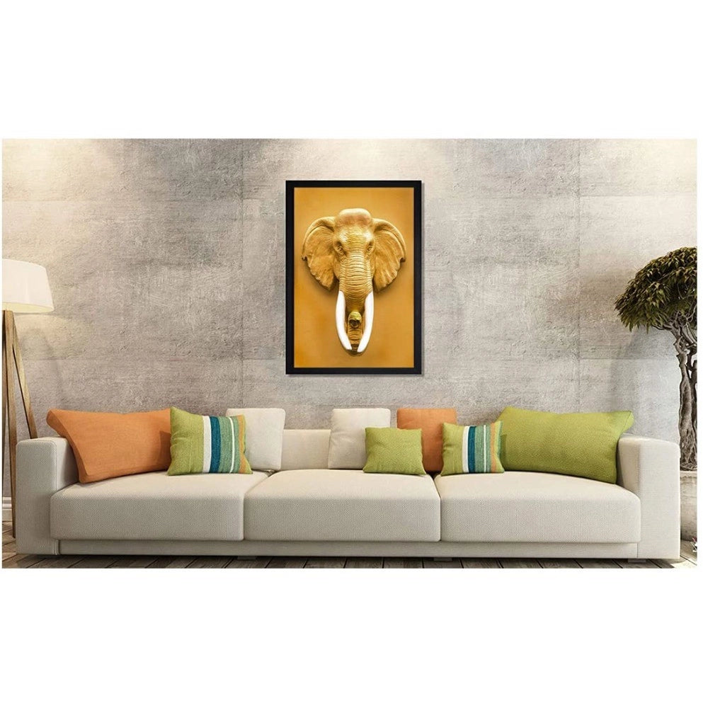 Multi-colored elephant painting on synthetic framed canvas, lightweight and water-resistant