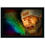 Multicolor synthetic framed Saibaba photo frame (14x20), lightweight & water-resistant for wall mounting