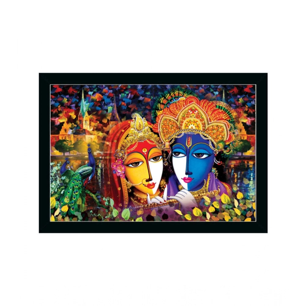 Multicolor synthetic frame Radha Krishna painting, water-resistant lightweight wall mount