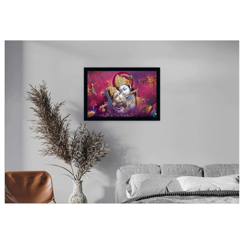 Multicolor synthetic framed painting of Radha Krishna, lightweight and water-resistant for wall mounting (14x20 inch)