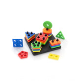 Assorted color geometrics square learning toy - Solid wood shape sorter, fostering early color, shape recognition, logic skills & fine motor development