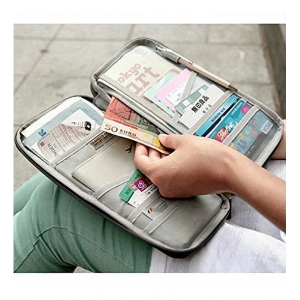 Assorted nylon travel wallet with 9 pockets, perfect for passports and credit cards during trips