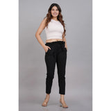 Black lycra women's casual trouser pant - ankle length solid style