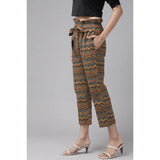 MultiColor printed cotton trouser pant for women, casual length ankle style on mannequin