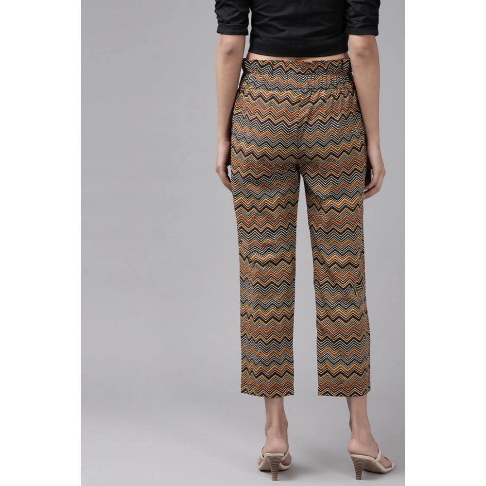 MultiColor printed cotton trouser pant for women's casual style, ankle length, actual color may vary