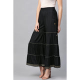 Black rayon sharara with solid pattern, casual wear for women's mid-rise outfit
