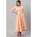 Women's Casual 3/4 th Sleeve Floral Printed Rayon Kurti (Peach)