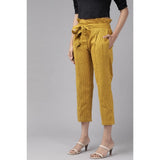 Mustard cotton flex printed trouser pant for women's casual wear - ankle length style