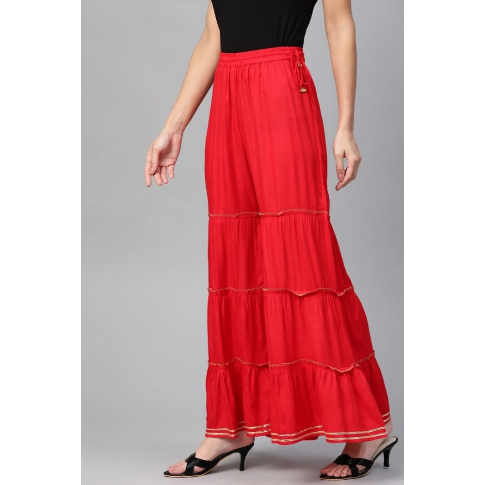 Red solid rayon sharara mid-rise women's casual wear