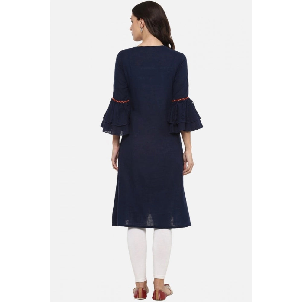 Blue cotton slub kurti with bell sleeves, casual wear for women