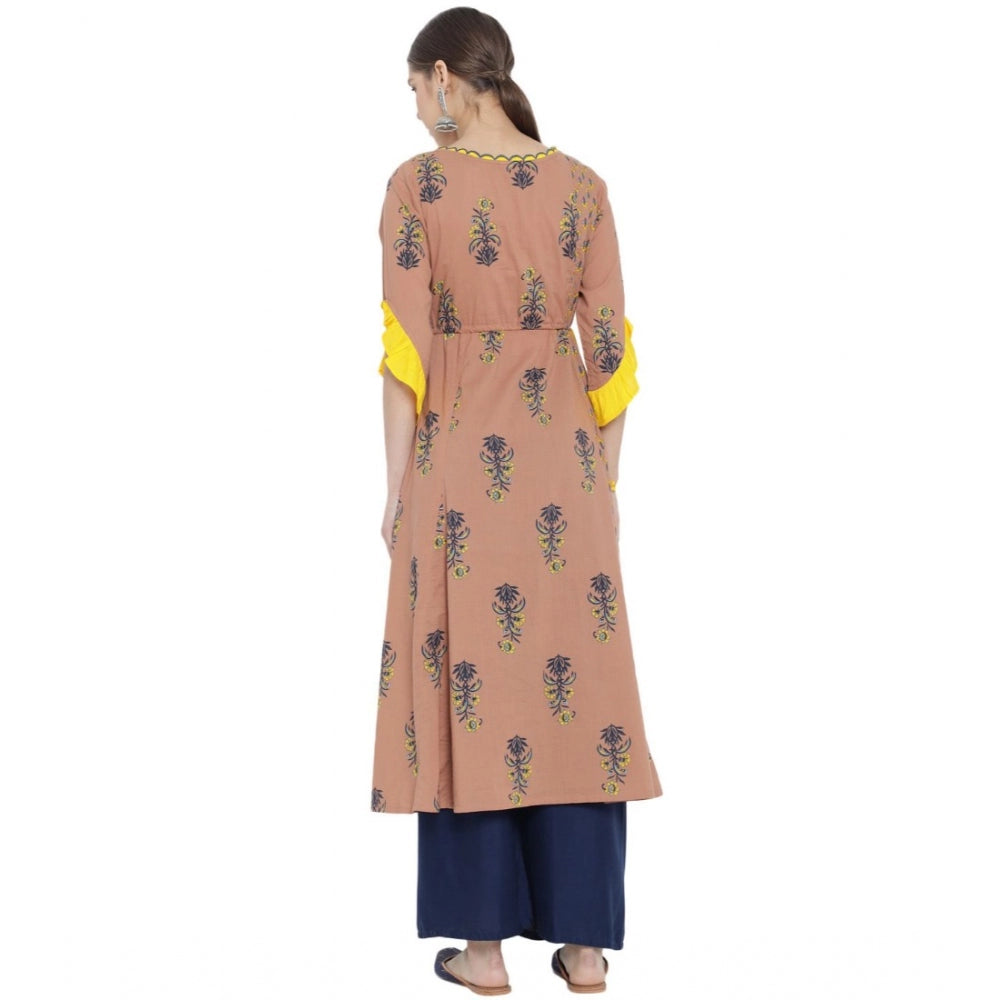MultiColor floral printed cotton kurti, casual below-knee boat neck 3/4 sleeve for women