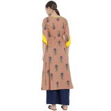 MultiColor floral printed cotton kurti, casual below-knee boat neck 3/4 sleeve for women