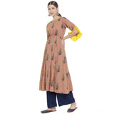 MultiColor floral printed cotton kurti for women's casual below knee boat neck 3/4 sleeve outfit