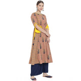 MultiColor floral printed cotton kurti, below knee length with boat neck and 3/4 sleeves