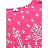 Pink rayon printed pajama set for women, short sleeve and round neck design