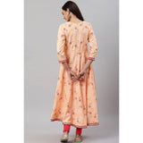 Women's Casual 3/4 th Sleeve Floral Printed Rayon Kurti (Peach)