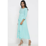 Sky Blue embroidered rayon kurti with round neck and 3/4 sleeves