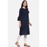 Blue cotton slub kurti with bell sleeves, casual style for women's fashion