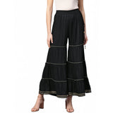 Black rayon women's casual sharara with solid pattern, mid-rise style