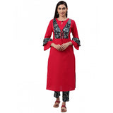 Rani Pink cotton bell sleeves kurti set with floral print, knee-length, keyhole neck