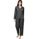Grey rayon polka dot printed women's night suit set - casual full sleeves shirt with pyjama pant
