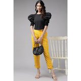 Yellow checked rayon women's casual trouser pant, ankle length style for fashionable comfort