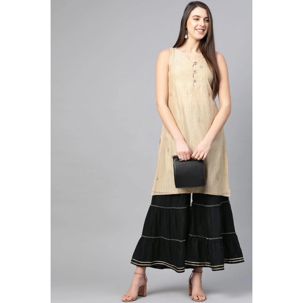 Black rayon solid sharara women's casual mid-rise skirt, modeled on mannequin for display