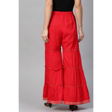 Red solid rayon sharara for women's casual wear - mid-rise design