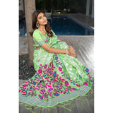 Gillkart Women's Cotton Printed Saree With Unstitched Blouse (Green, 5-6 Mtrs)