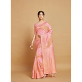 Gillkart Women's Linen Printed Saree With Unstitched Blouse (Pink, 5-6 Mtrs)