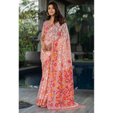 Gillkart Women's Cotton Printed Saree With Unstitched Blouse (Peach, 5-6 Mtrs)