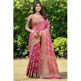 Gillkart Women's Organza Printed Saree With Unstitched Blouse (Pink, 5-6 Mtrs)