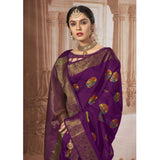 Gillkart Women's Chanderi Cotton Printed Saree With Unstitched Blouse (Purple, 5-6 Mtrs)
