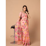 Gillkart Women's Cotton Printed Saree With Unstitched Blouse (Pink, 5-6 Mtrs)
