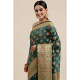 Gillkart Women's Organza Printed Saree With Unstitched Blouse (Sea Green, 5-6 Mtrs)