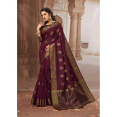 Gillkart Women's Chanderi Cotton Printed Saree With Unstitched Blouse (Maroon, 5-6 Mtrs)