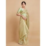 Gillkart Women's Linen Printed Saree With Unstitched Blouse (Pista, 5-6 Mtrs)