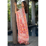Gillkart Women's Cotton Printed Saree With Unstitched Blouse (Peach, 5-6 Mtrs)
