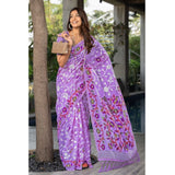 Gillkart Women's Cotton Printed Saree With Unstitched Blouse (Lavender, 5-6 Mtrs)