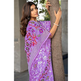 Gillkart Women's Cotton Printed Saree With Unstitched Blouse (Lavender, 5-6 Mtrs)