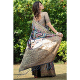 Gillkart Women's Organza Printed Saree With Unstitched Blouse (Teal, 5-6 Mtrs)