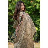 Gillkart Women's Organza Printed Saree With Unstitched Blouse (Grey, 5-6 Mtrs)